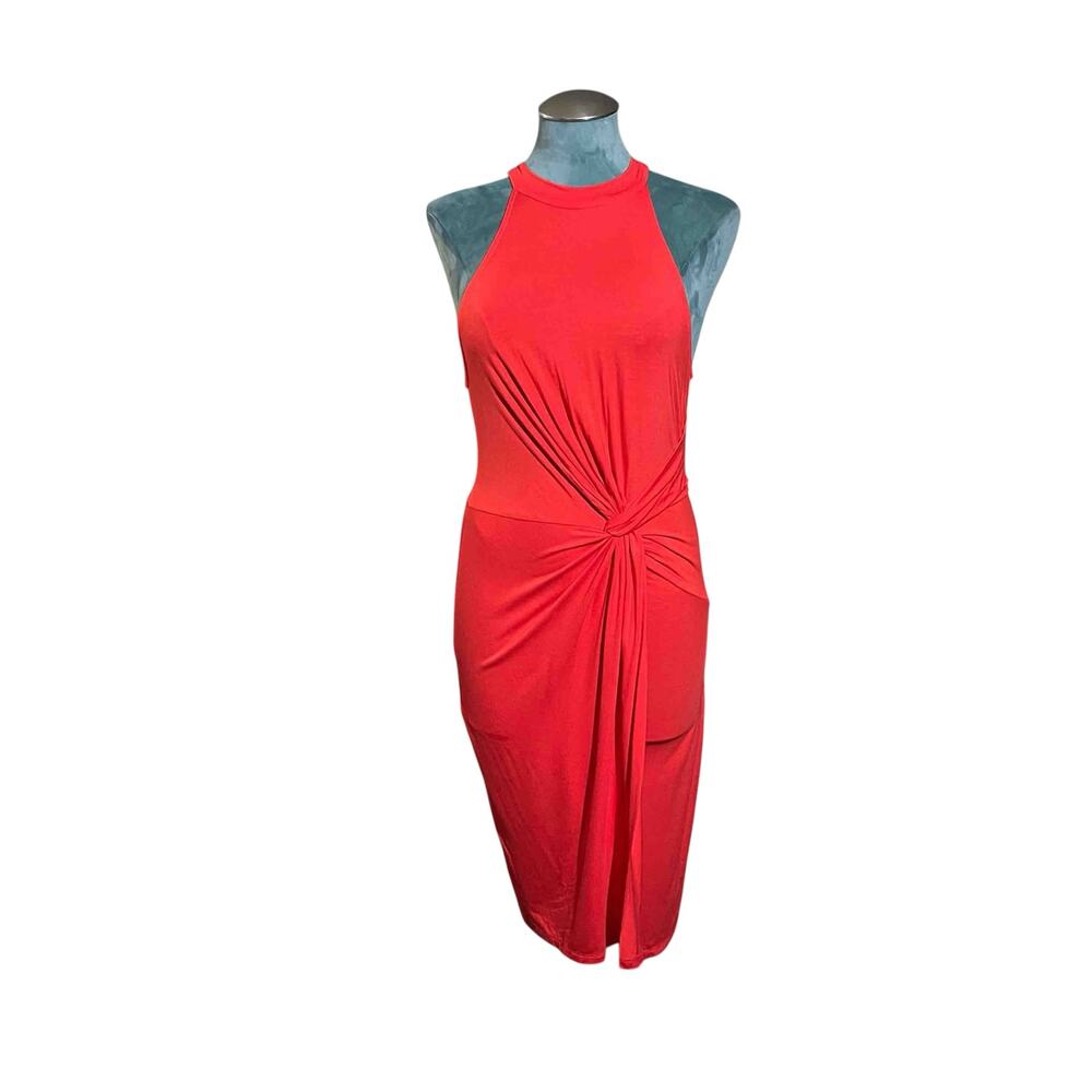 ASTR The Label Halter Knit Twist Front Sleeveless Midi Dress Size L Red Holidays